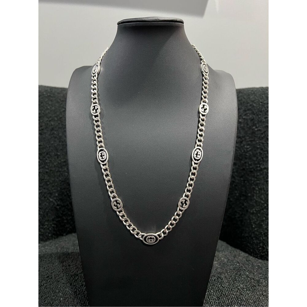 Gucci silver tone interlocking g chain necklace